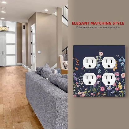 Decorative Light Switch Cover Plate Rustic Wild Floral Darkground Vintage Watercolor Flower 2 Gang Socket Covers Double Duplex Wallplates Switch Plates and Outlet Covers