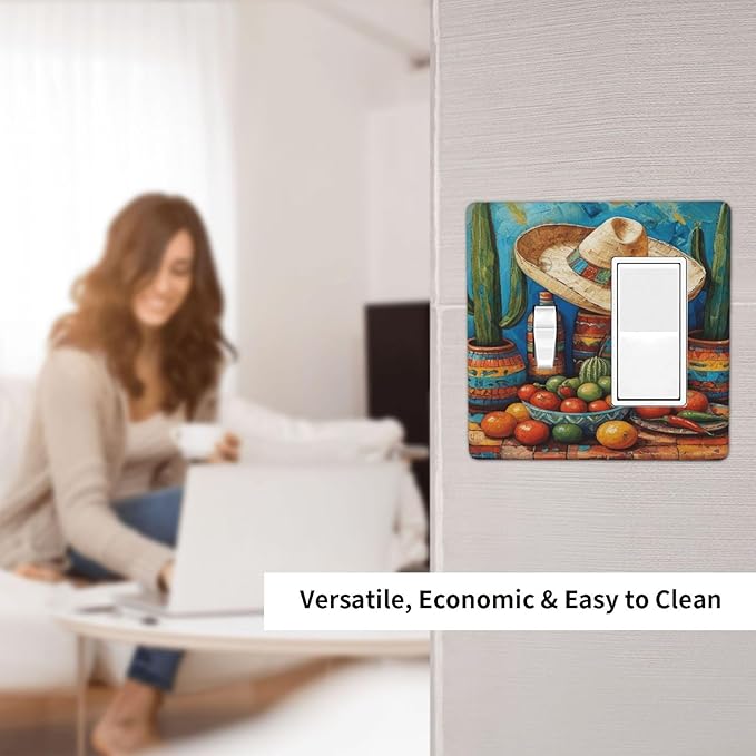 Decorative Art Light Switch Covers Mexican Sombrero & Serape Vibes 2 Gang Single Toggle Rocker Combination Electrical Faceplate Switchplate Wall Plate for Home Decor