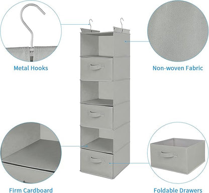 MAX Houser 6 Tier Shelf Hanging Closet Organizer, Closet Hanging Shelf