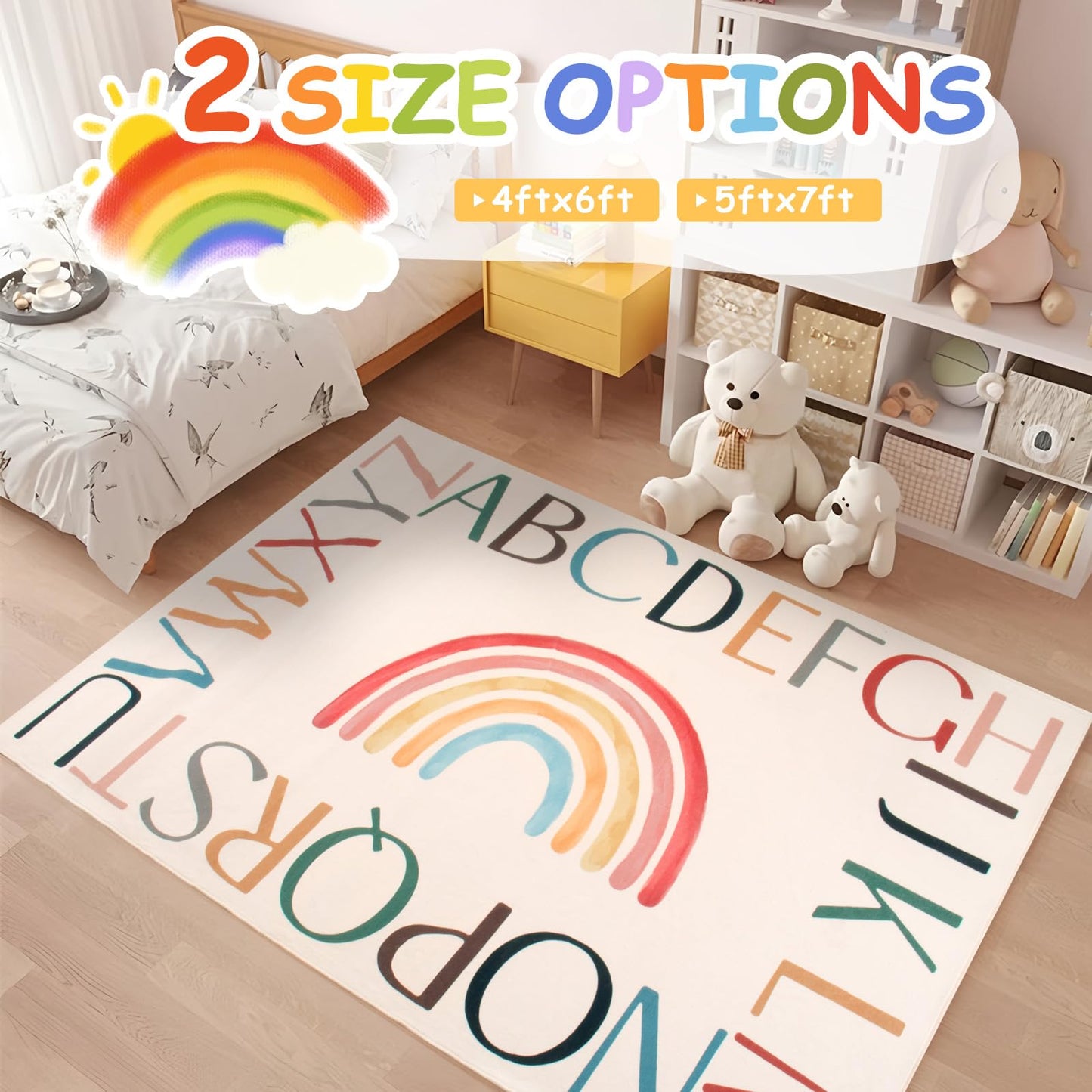Truqual Nursery Rug Round Rainbow Classroom Rug Elementary, Non-Slip Rainbow Rug for Girls Room, Extra Large Learning Carpet for Kids Playroom, Circle Play Mat for Toddlers