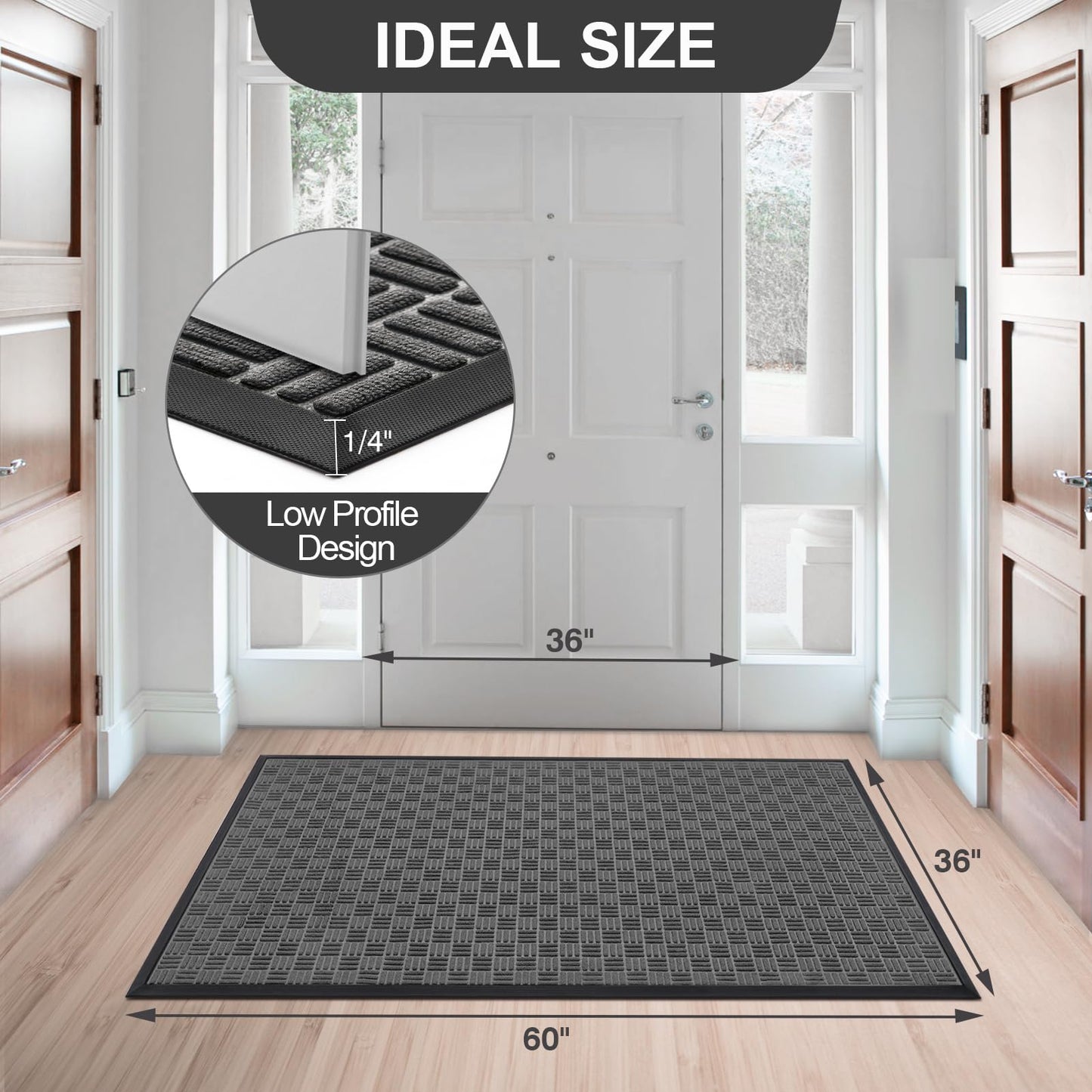 Mibao Front Door Mat, Heavy Duty Durable Welcome Mat for Outdoor Indoor, Dirt Trapper Waterproof Super Absorbent Door Mat for Entryway Outside Patio Porch, 61.5" x 36", Gray