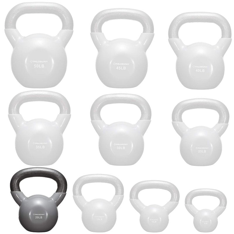 Philosophy Gym Vinyl Coated Cast Iron Kettlebell Weight 50 lbs - Black