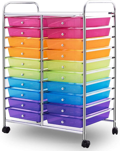 Giantex 20 Drawer Rolling Storage Cart Tools Scrapbook Paper Office School Organizer, Multicolor