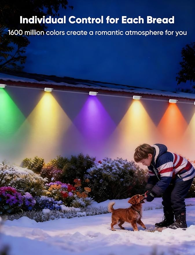 APPECK Permanent Outdoor Lights 400ft with 288 LED Lights, 144W Smart RGBW Eaves Lights, DC 36V, 40LM, IP67 Waterproof String Lights for Halloween Christmas Decor, Compatible with Alexa, White