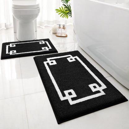 HOMEIDEAS 2 Piece Bathroom Rug Set, Ultra Soft Microfiber Bath Mats, Absorbent Non Slip Washable Rugs for Bathroom, Shower & Tub (Black, 16"x24"+20"x32")
