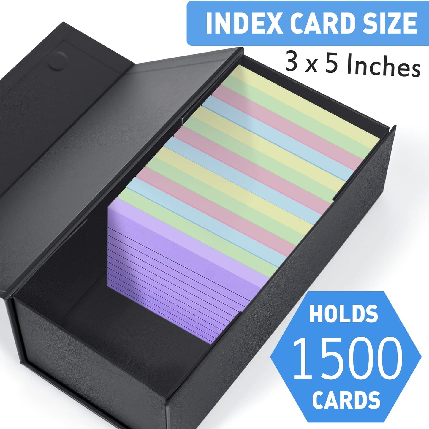 Harhana 3x5 Index Card Holder Card File Box Organizer, Hold 1200 3x5-Inch Flash Cards 2 Pack Black