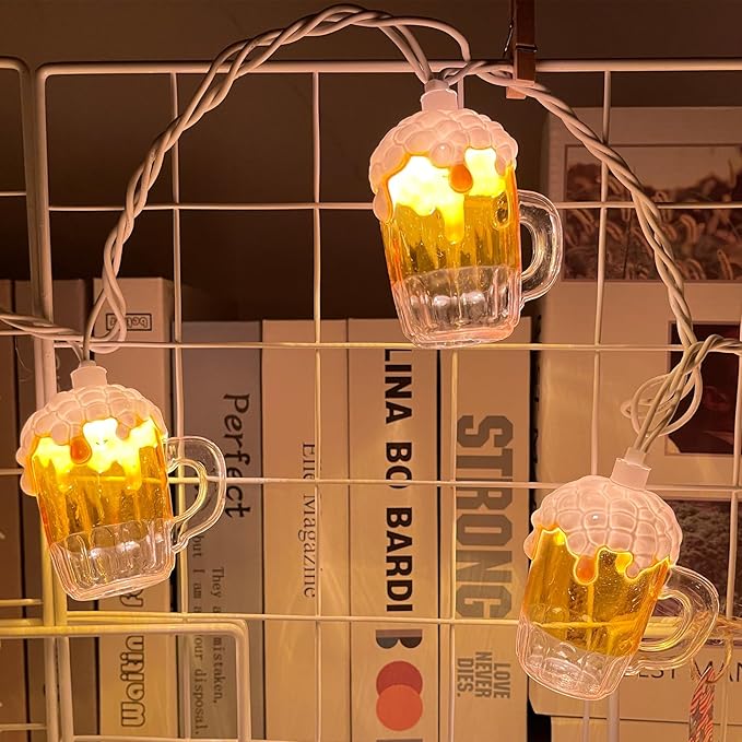 Beer Mug String Lights Plug in, 8.5Ft Summer Beer Party Decorations String Lights with 10 Beer Cup Lights, Hanging Beer Cup Fairy Lights for Outdoor Bar Birthday Summer Themed Party Wedding Decor