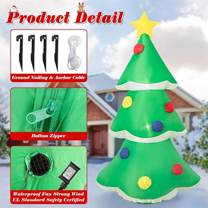 4FT Inflatable Christmas Tree with LED Lights, Blow-Up Christmas Decoration for Indoor/Outdoor Yard, Includes Air Blower, Festive Xmas Decor for Home, Party, Lawn, Easy Setup Christmas Ornament