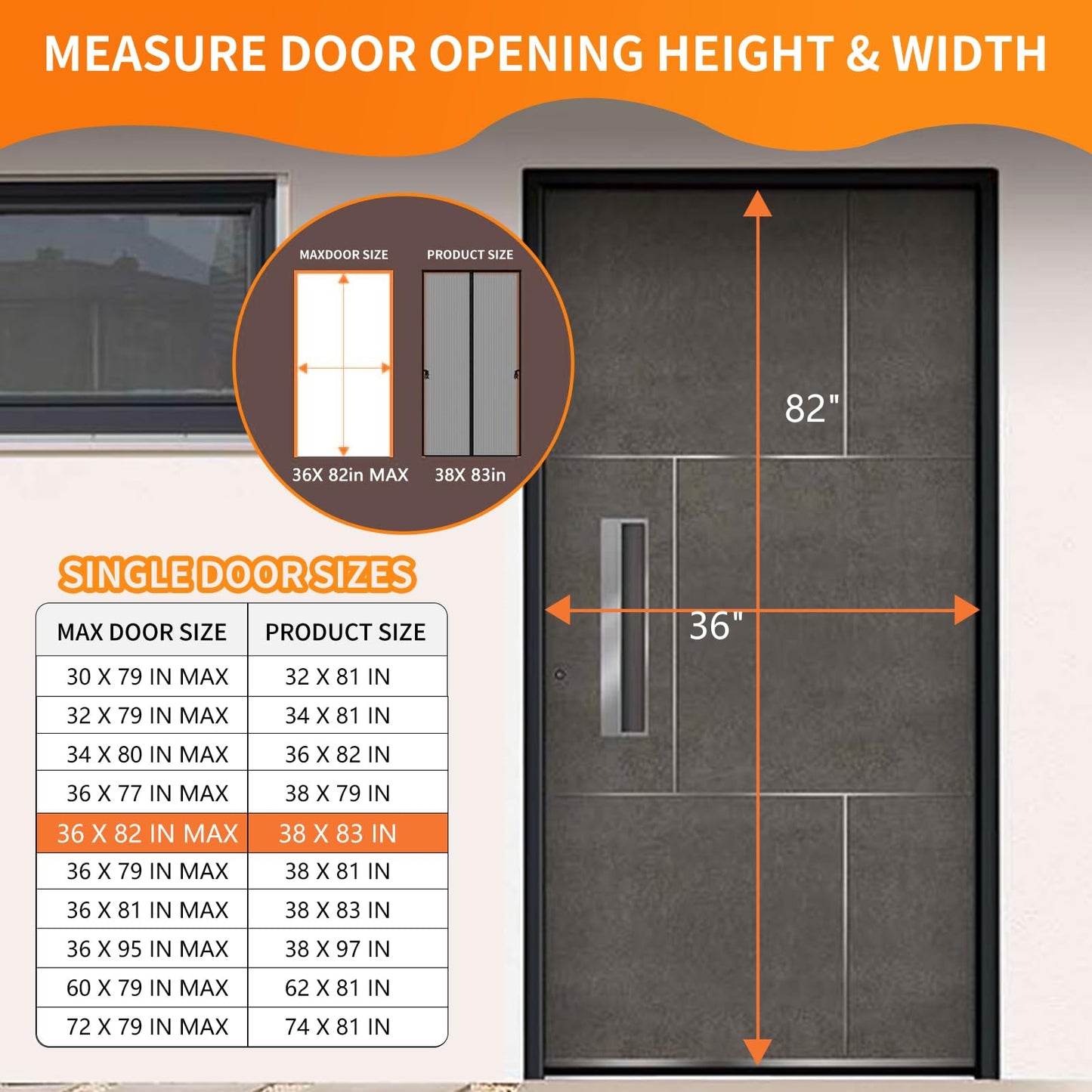 Magnetic Screen Door 38'' x 83'', Heavy Duty Fiberglass Screen Mesh for Summer Use,Hands-Free, Pet & Kid Friendly for Patio Sliding & Front Doors (Gray Summer Screen, Fit Door Size 36''x82'')