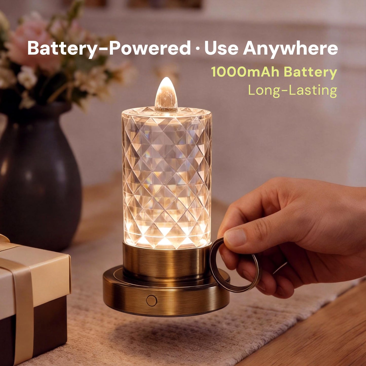L LOHAS LED Flameless Candles, 3 Level Brightness Adjustable, 1000mAh Rechargeable Battery Operated Candles, 3000K Soft White, Fake Candles for Valentines Aniversary Wedding, 3.93"x2.95"4.84", 2 Pack