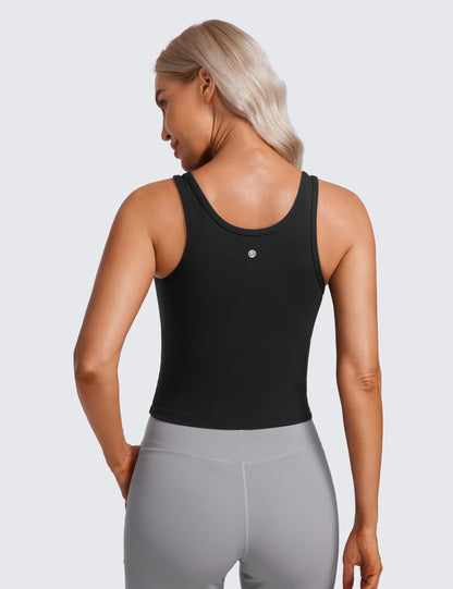 CRZ YOGA Womens Butterluxe Double Lined Workout Tank Tops Scoop Neck Racerback Cropped Casual Sleeveless Shirt Black Small