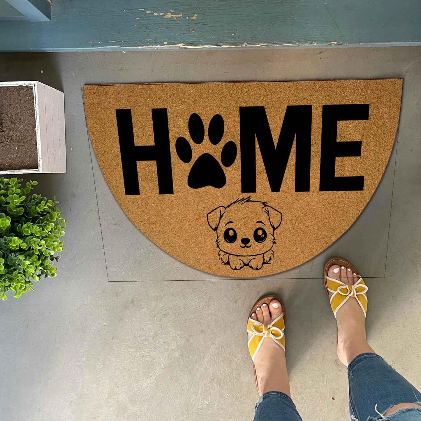 Funny Half Round Door Mat Half Circle Front Door Mat Entryway Outdoor Mat with Heavy Duty Anti-Slip Backing Front Porch Welcome Mats 29.5 x 17 inch (Home Cute Dog)