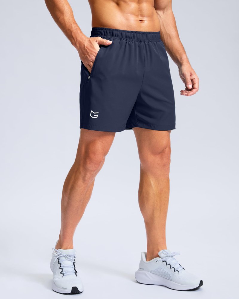 Men's Athletic Running Shorts with Zipper Pockets Quick Dry 7"/ 5"/ 9" Workout Gym Shorts for Basketball Hiking(Navy,5XS)