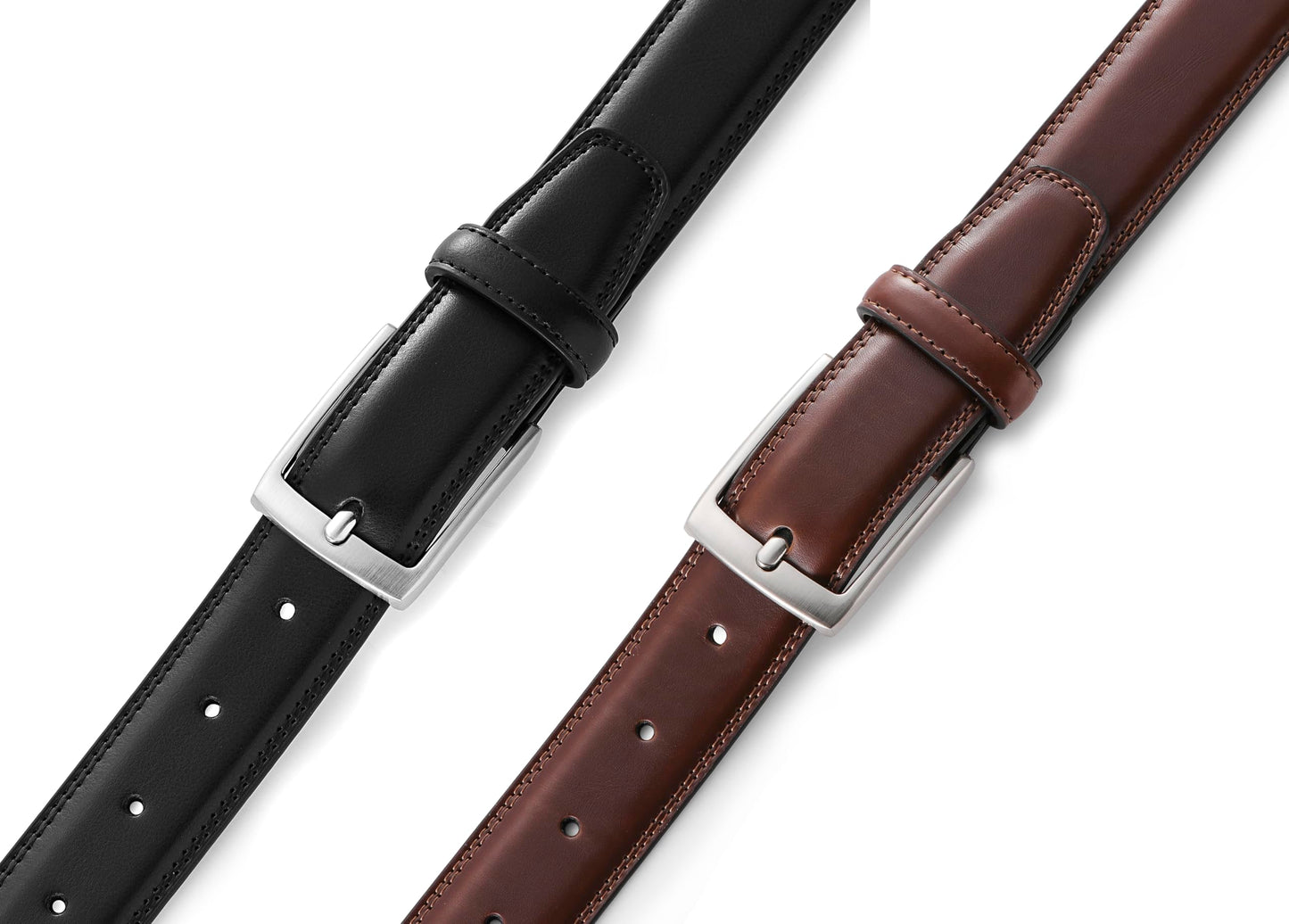 MILORDE Men's Leather Dress Belt 2Pack, Handmade, 100% Cow Leather, Fashion & Classic Designs for Work Business and Casual (2pack-Black101/Brown103,30)