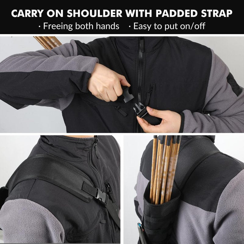 karamagic Archery Lightweight Back Arrow Quiver Dual Use Foldable Compact Hip Arrows Bag with Molle System and Pocket,2pcs Round Arrow Holders