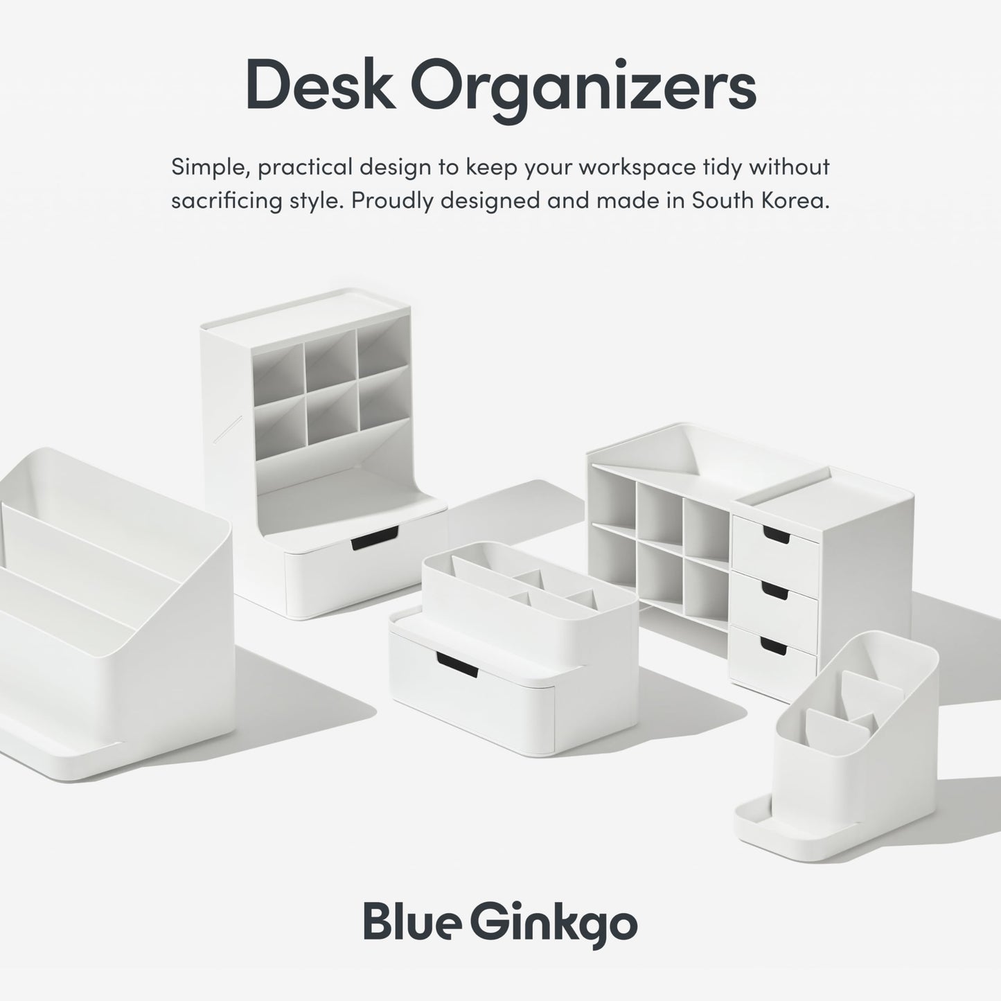 BLUE GINKGO Compact Desk Organizer – Small 5-Compartment, Half Drawer Storage – Pen Holder, Stationery Organizer for Desktop, Vanity, Shelf (Made in Korea, Green)