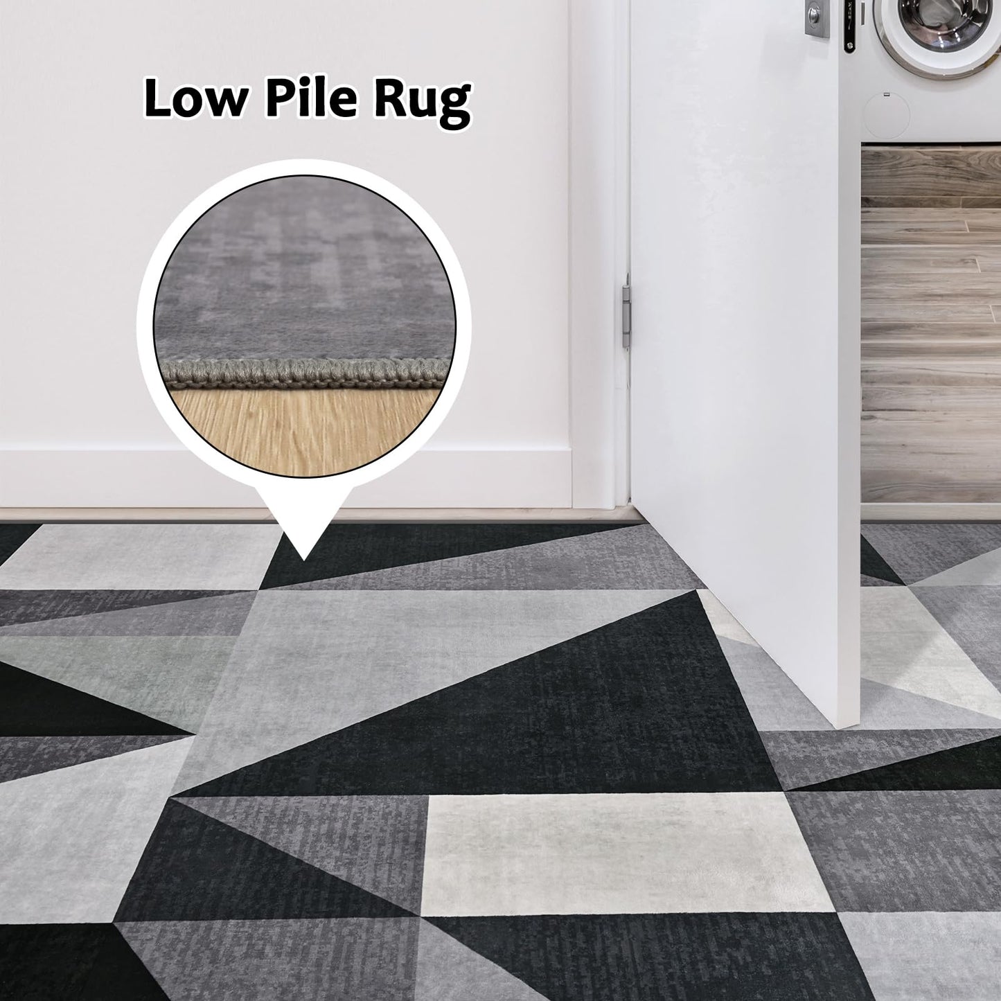 TWINNIS Indoor Modern Area Rug, 5x7 Geometric Patchwork Style Washable Large Rugs for Living Room Bedroom Hardwood Floors, Non Shedding Non Anti Backing Soft Carpet Home Floor Decor, Grey