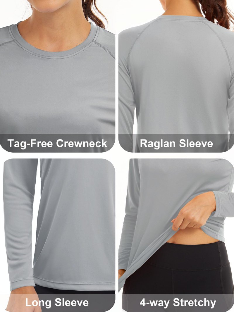 MAGCOMSEN Women's Rash Guard Shirts Long Sleeve Shirts UV Protection Shirts Hiking Shirts for Women Fishing Shirts SPF Swim Shirts for Women UPF 50+ Light Grey