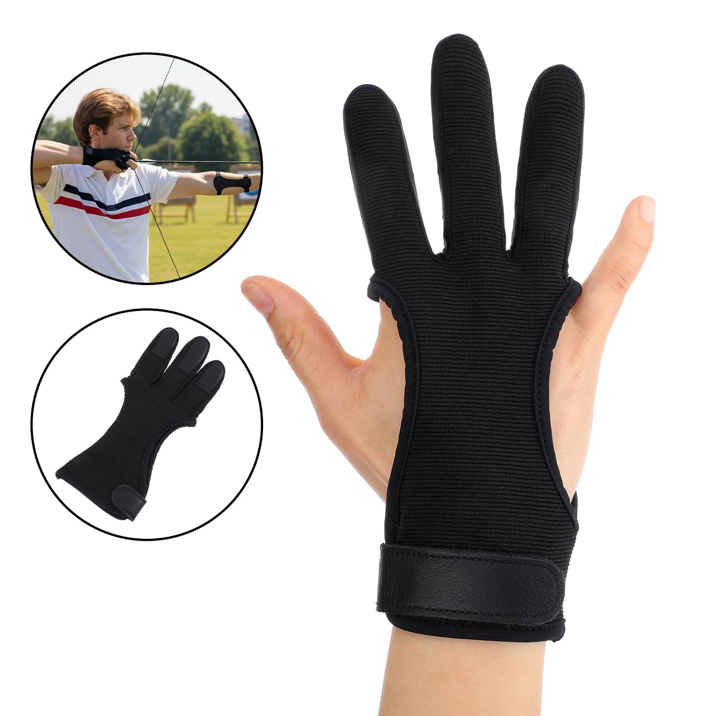 Elegaperma Archery Gloves, Adjustable Youth Archery Glove Archerys Protective Glove Protective Shooting Gloves with Leather Tips for Bow Handling
