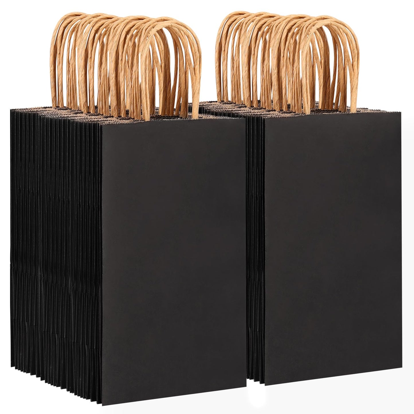 OUTUXED 150pcs Black Paper Bags with Handles, 5.25x3.2x8 Inches Small Gift Bags Bulk for Shopping, Birthday, Wedding, Merchandise and Business Party