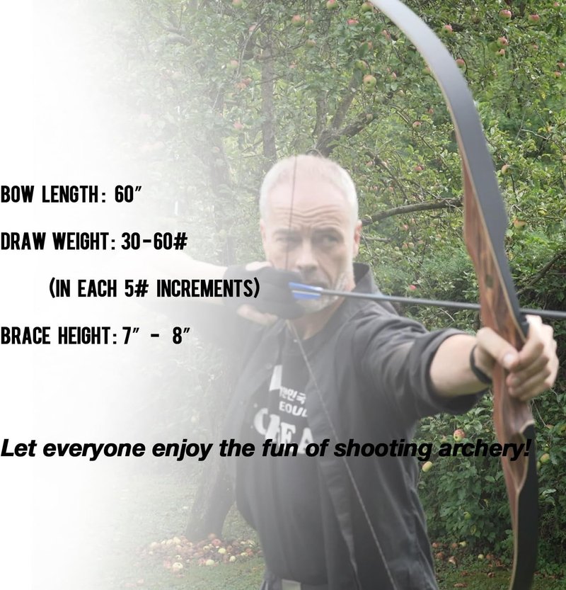 Royal X8 Traditional Wooden Hunting Bow - 60-Inch Handmade Longbow Kit for Adults | Right-Handed