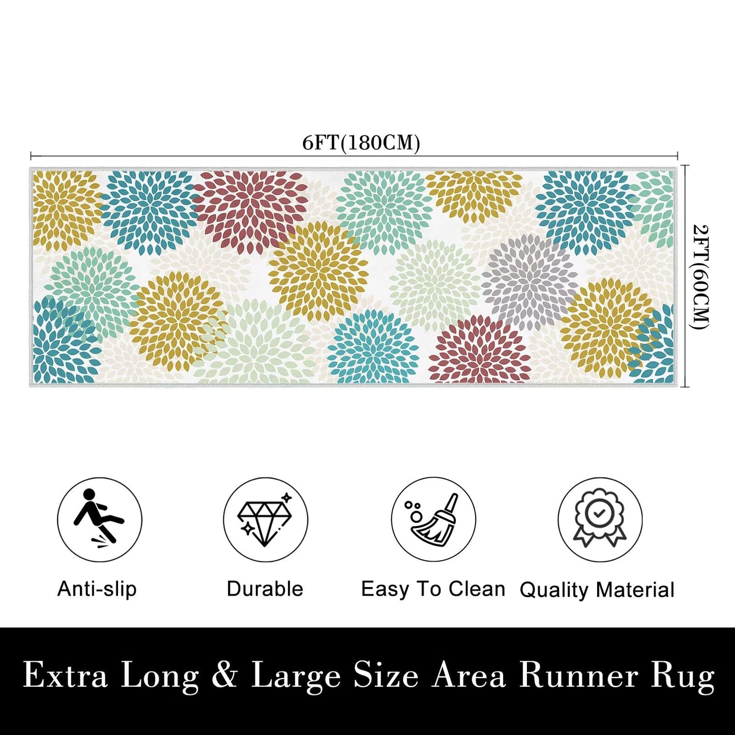 Boho Floral Runner Rug 2x6 for Hallways Flower Floor Carpet Washable Kitchen Runners Florals Hallway Rugs Flowers Entrance Door Mat Indoor Non Slip Area Rugs for Entryway,Laundry,Bedroom Bedside