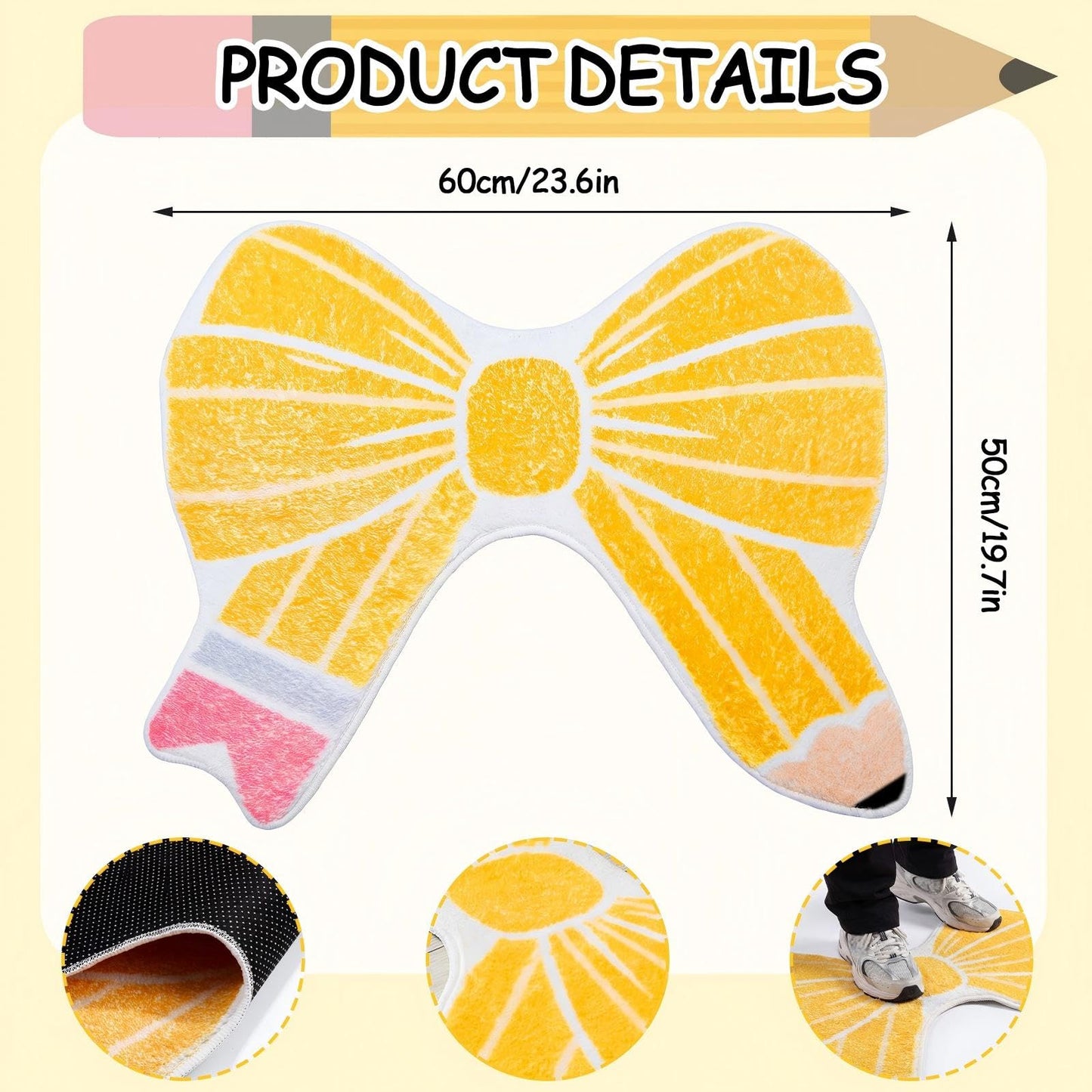 Breling Pencil Bow Classroom Door Mat Non-Slip Back to School Welcome Door Mat Soft Washable Polyester Fiber Area Rug for Preschool Kindergarten Reading Corner Teacher School Classroom Decorations