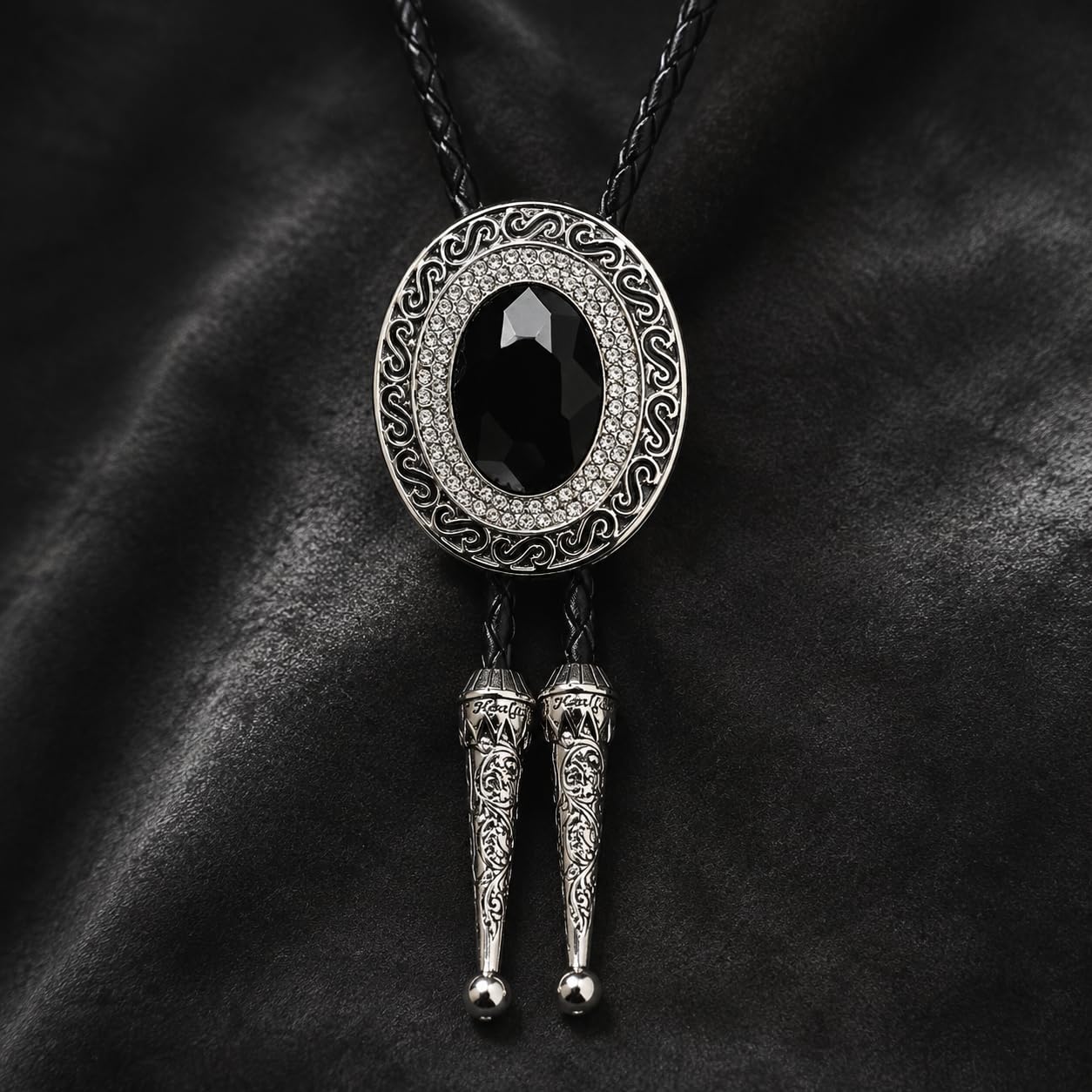 Doitby Rhinestone Bolo Tie for Men, Western Cowboy Necktie Leather Bolo Ties Necklace for Men Women