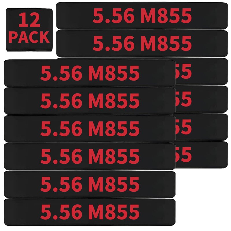 12 Pack Miaozhun 5.56 M855 Magazine Marking Bands 5.56 Caliber Identification (Black-Red)