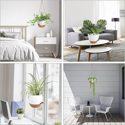 Hanging Planters for Indoor Outdoor Plants, 2 Pack Self Watering Hanging Pot with Drainage Holes & Removable Tray (White, 8'')