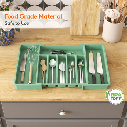 Lifewit Silverware Drawer Organizer, Expandable Utensil Tray for Kitchen, BPA Free Flatware and Cutlery Holder, Adjustable Plastic Storage for Spoons Forks Knives, 8.5"-14.1" x 12.1", Black