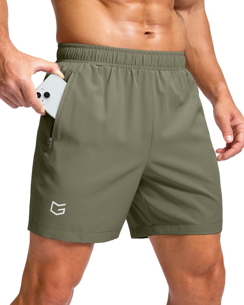 G Gradual Men's Athletic Running Shorts with Zipper Pockets Quick Dry 7"/ 5"/ 9" Workout Gym Shorts for Basketball Hiking(Sage Green,5M)
