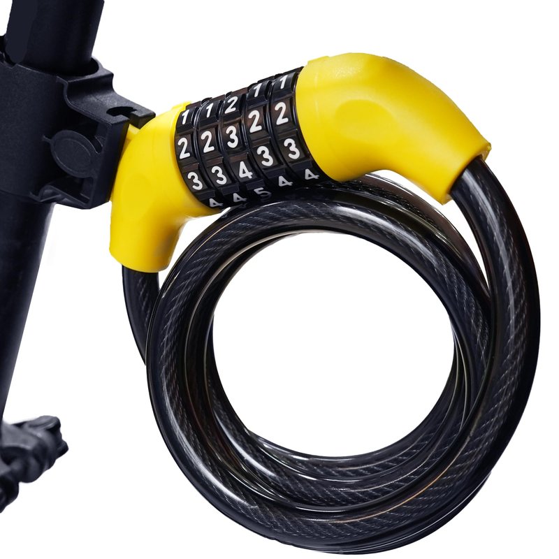 5-Digit Combination Bike Cable Lock, 12mm Heavy Duty Anti-Theft Bicycle Lock with Mounting Bracket, Resettable Security Lock, Weatherproof Zinc Alloy Cylinder for Bike, Scooter, Motorcycle