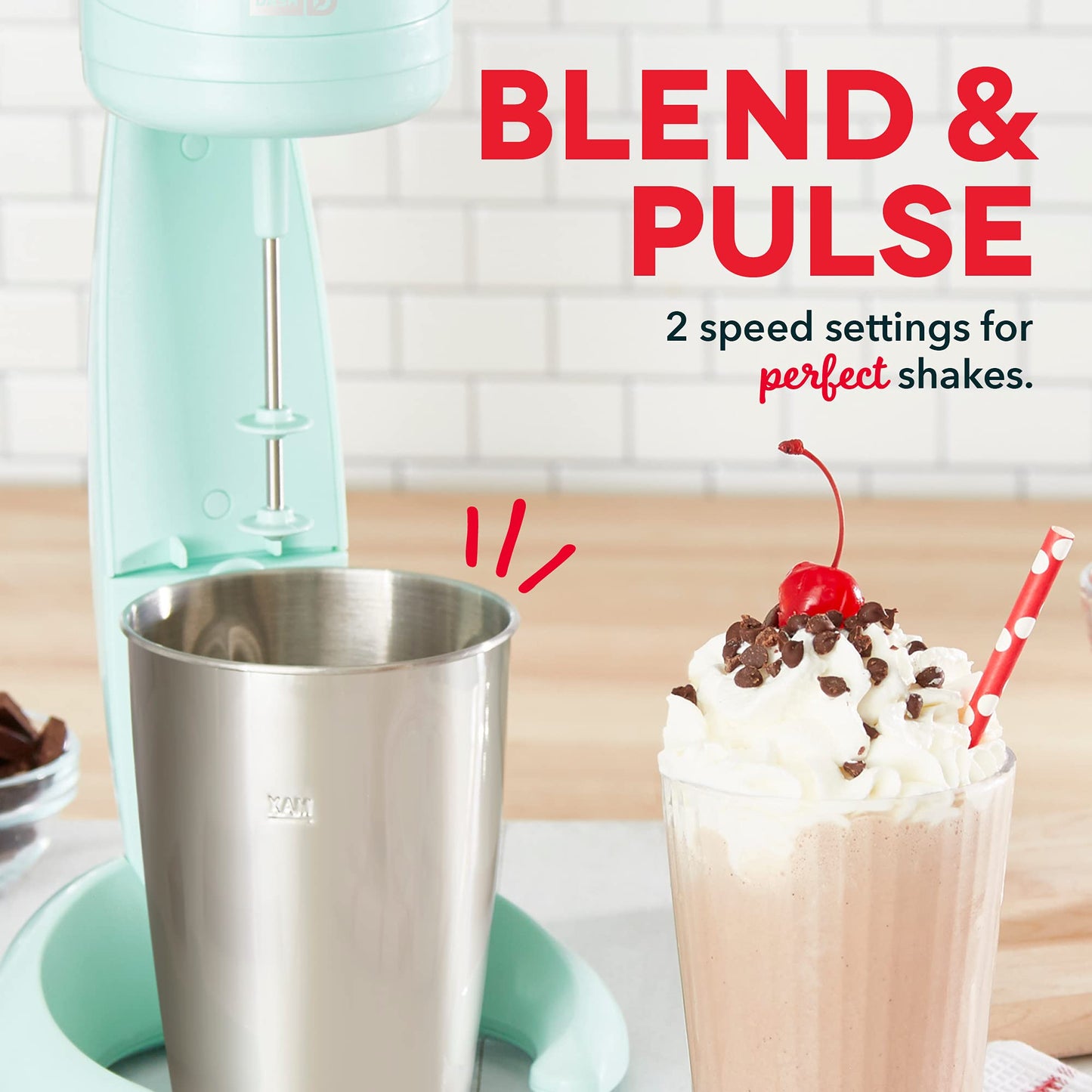 Dash Retro Milkshake Maker for Malts, Soda Fountain Drinks, Protein Shakes, Whipping Omelets and Pancake Batter, 2-Speed Settings + Pulse, Recipe Guide Included, 24oz