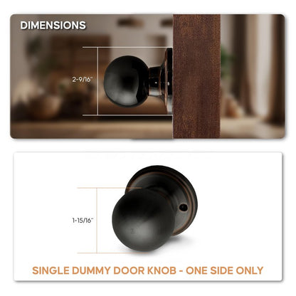 Copper Creek Dummy Interior Door Knob – ANSI Grade-3 Certified, Modern Heavy Duty Handle, Easy Install and Reversible for French Doors & Closets, Non Turning – Tuscan Bronze (1 Pack)