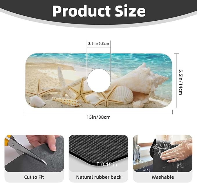 Summer Beach Starfish Sea Shell Blue Sky Sun Kitchen Sink Splash Guard Faucet