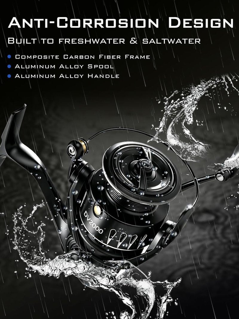 Lightweight Spinning Fishing Reel - Sealed Carbon Fiber, 20 LB Max Drag | 5.2:1 Gear Ratio, CNC Aluminum Spool, 1000-5000 Series