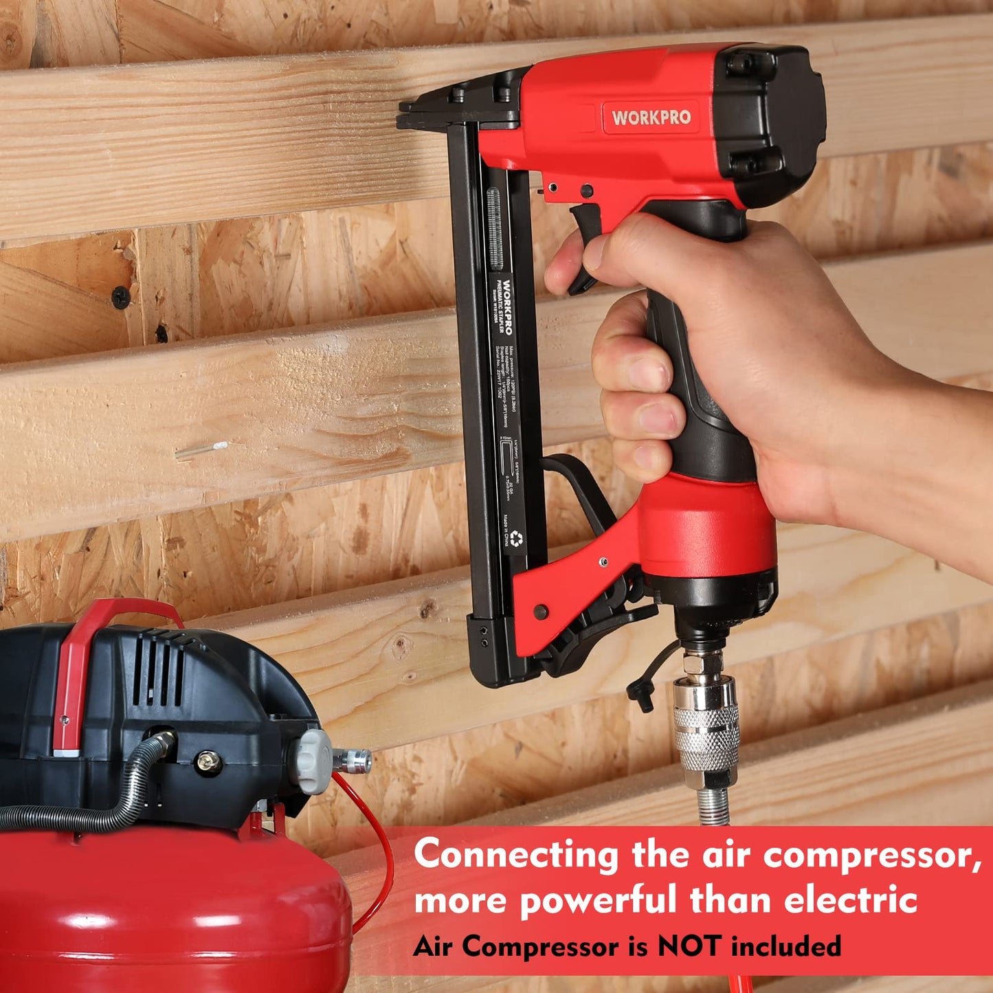 WORKPRO 7116 Pneumatic Staple Gun, 22 Gauge Upholstery Stapler with 1884pcs Staples 1/4" to 5/8", Air-Powered, Rear Exhaust, for Carpentry, Woodworking and DIY Projects