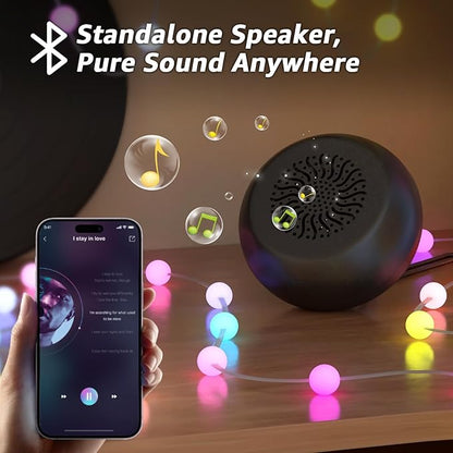 uuffoo Outdoor String Lights with Portable Speaker, 33ft LED Outdoor Color Changing Fairy Lights with IP44 Water-Resistant Dual Pairing Mini Speaker for Patio, Outside, Party, Decorations