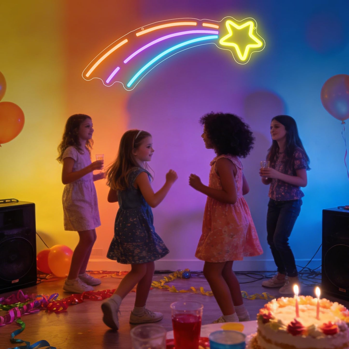 Star Lights LED Sign for Wall Decor,Meteor Neon Sign for Kids Bedroom Party Living Room Pride Events,Space Star Night Light Dimmable Gifts for Boys Girls Kids Astronomy Lovers USB Powered（16.9"*11.4"）