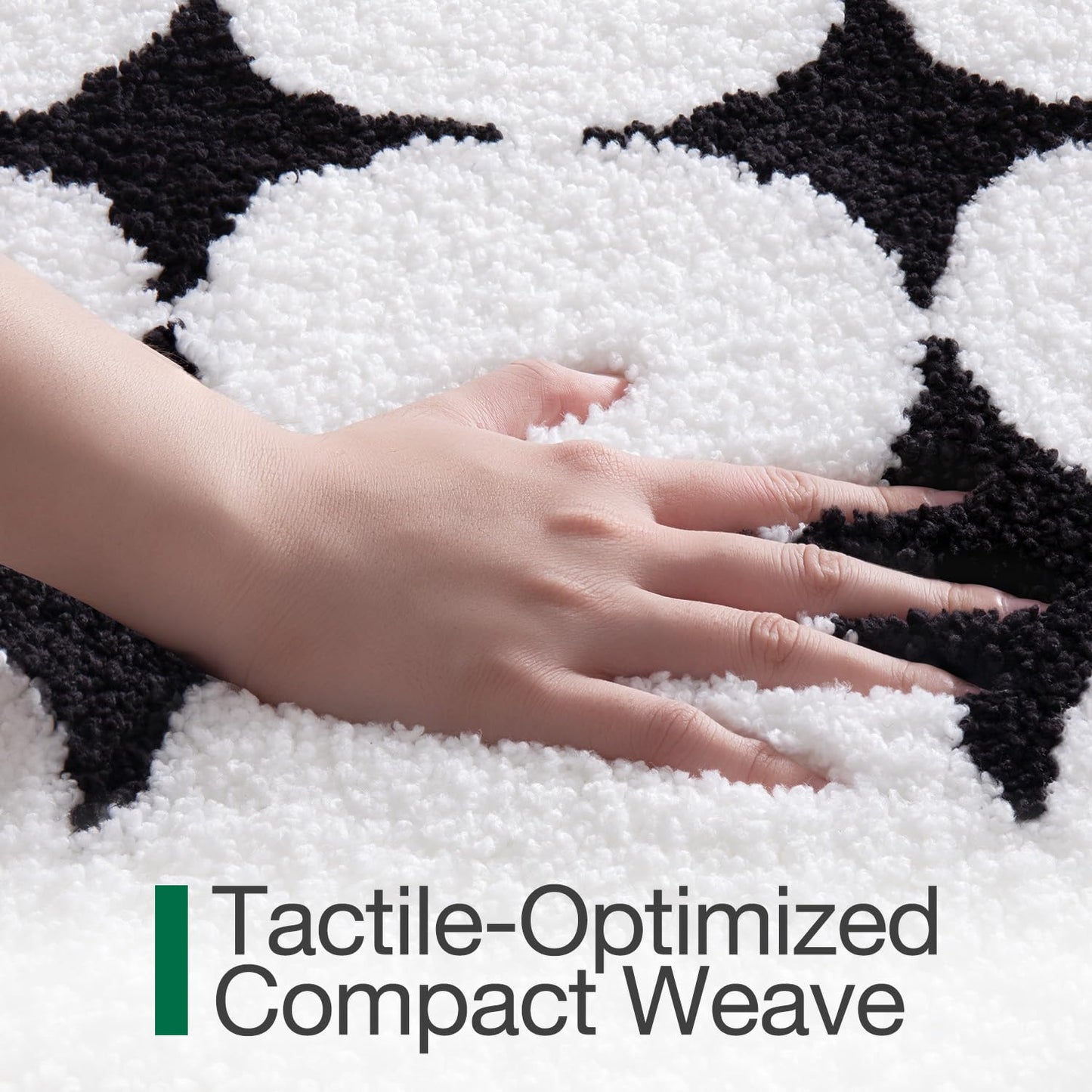LUMI Scalloped Bathroom Rugs Non Slip, Ultra Soft Bath Mat Absorbent, Machine Washable Modern Bath Rug Quick Dry for Shower Floor, Bathtub, Sink, 24x43, Black White Star