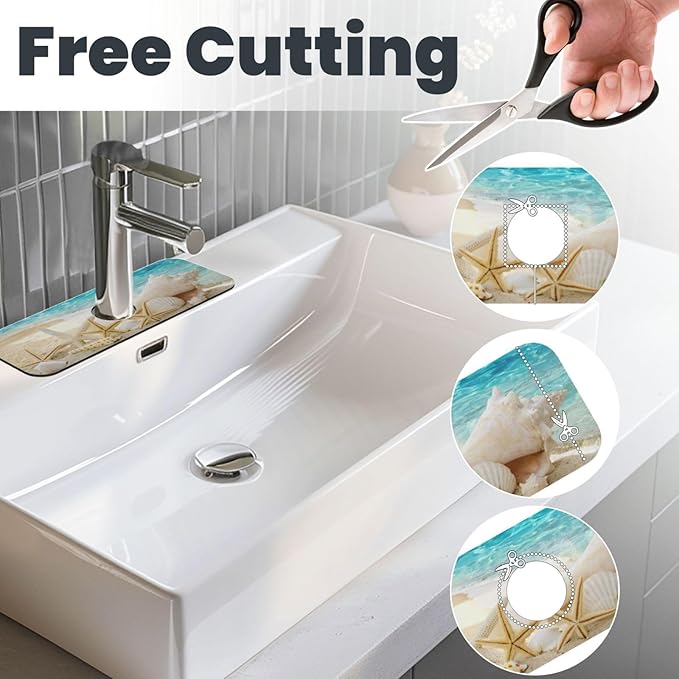Summer Beach Starfish Sea Shell Blue Sky Sun Kitchen Sink Splash Guard Faucet