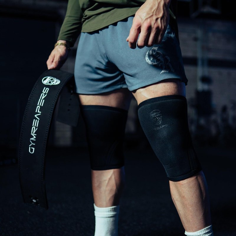 Gymreapers Knee Sleeves (1 Pair) with Gym Bag - IPF Approved - Support Compression Brace for Squats, Fitness, Weightlifting, Cross Training, Powerlifting - 7MM Neoprene Sleeves - For Men & Women (Black/Black, Small)