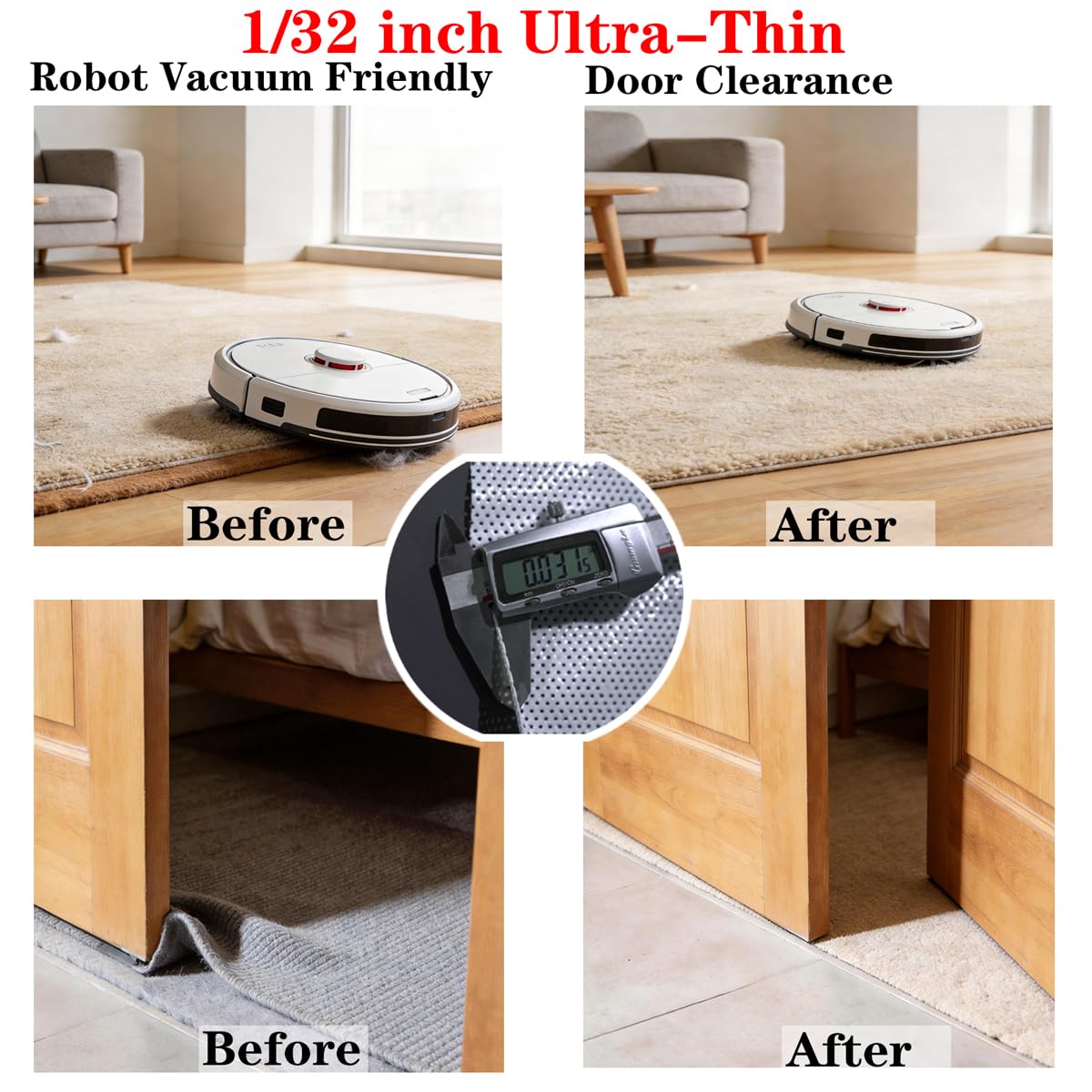 Mayhawk Non-Slip Rug Gripper Pad: Vacuum Tech for Stronger Grip, Adhesive and Residue-Free Silicone, Safe for Hardwood Tile & LVP, BPA-Free, Machine Washable, Odorless Tear-Resistant, 2x3 Ft Thin