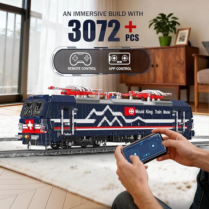 Mould King 12045 Train Model Kit 3072+ Pieces Vectron MS Electric Locomotive Building Set with Track APP/Remote Control City Train Construction Building Toys Collectible Gift for Adults and Teens