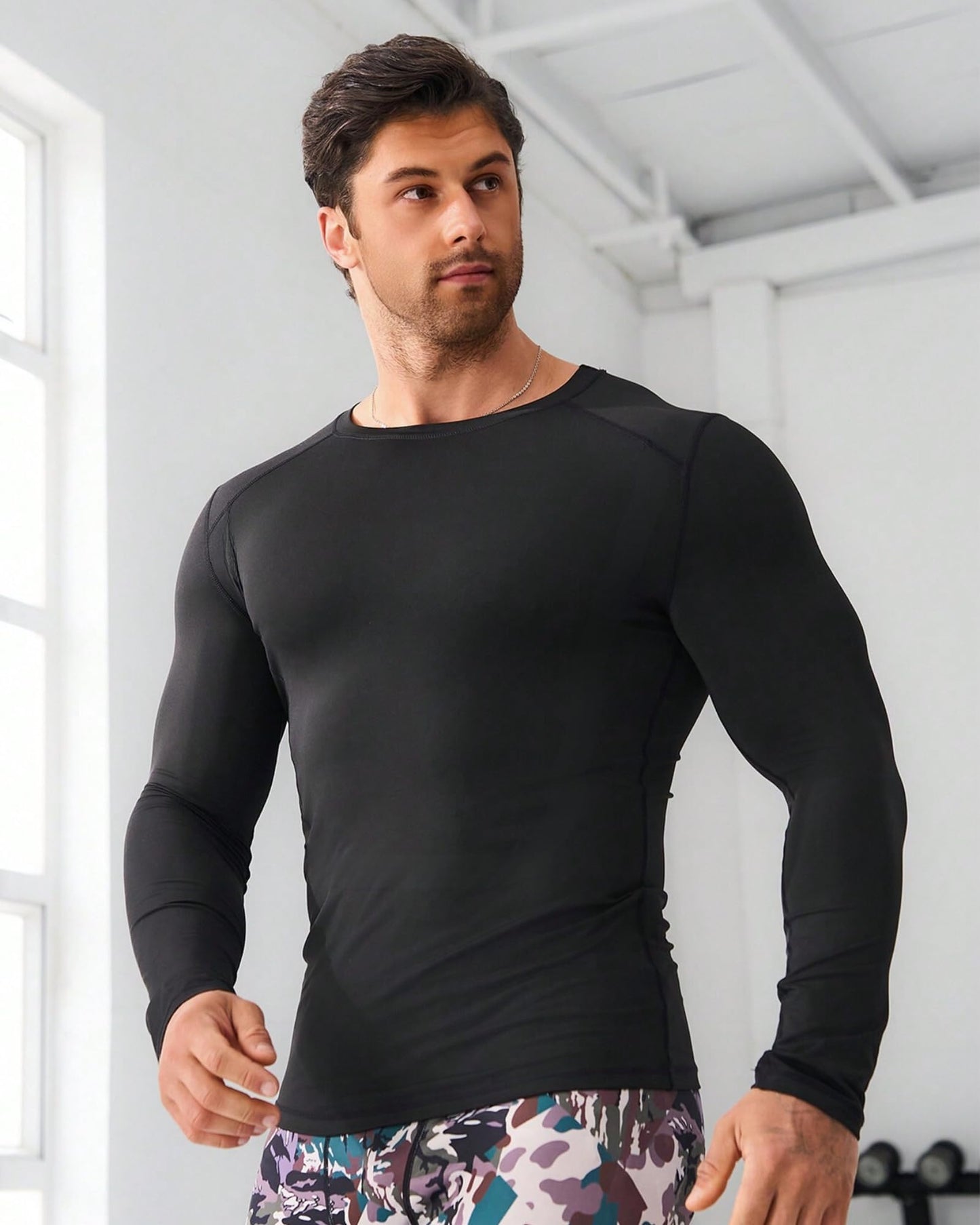 FUXERT Sauna Shirt for Men Long Sleeve Sauna Suit Heat Trapping Workout Shirts Sweat Enhance Vest for Workout Sports(BK L)