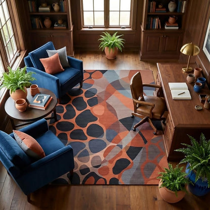 GraceSway 5x7 Area Rug, Modern Abstract Rock Pebble Patterns, Rust Orange Grey and Charcoal Rug, Machine Washable, Non-Slip, Foldable Carpet for Living Room Bedroom