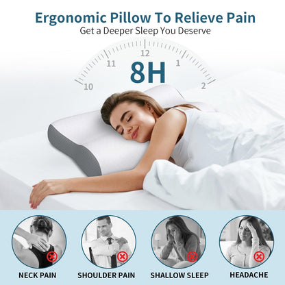 Cervical Neck Pillow for Pain Relief, Contour Memory Foam Pillows for Sleeping, Ergonomic Pillow Orthopedic Cooling Pillow Bed Pillow Neck Support for Side Back Stomach Sleepers