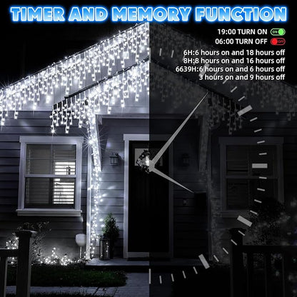132Ft 1280 LED Christmas Icicle Lights Extra Long 8 Modes Waterproof Icicle String Lights with 240 Drops, Fairy Hanging Lights Decor with Remote for Xmas Wedding Indoor Outdoor(Cold White)