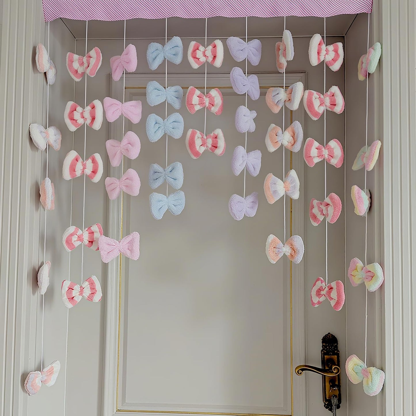 Kynthyre Cute Plush Curtain for Door Window Wall 33" W x 38" L Self-Adhesive Bow Kawaii Curtain for Living Room and Bedroom Decor